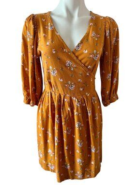 Kul Kate Handmade Mustard Floral Wrap Dress - Medium